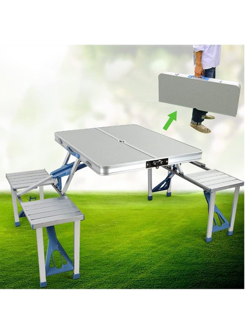 DubaiGallery Outdoor Aluminum Portable Folding Camp Suitcase Picnic Table with 4 Seats, Silver  - Image 1