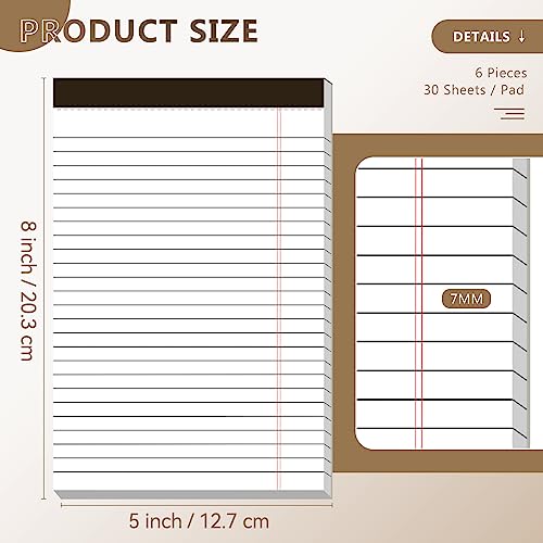 Nichela 5" x 8" Note Pads 6 Pack of Legal Pads Narrow Ruled Notepad with Perforated Notepads 30 Sheets Small Writing Pads 21lb Legal Pad Quality Paper Ideal for Home, Office, or School Use - Image 2