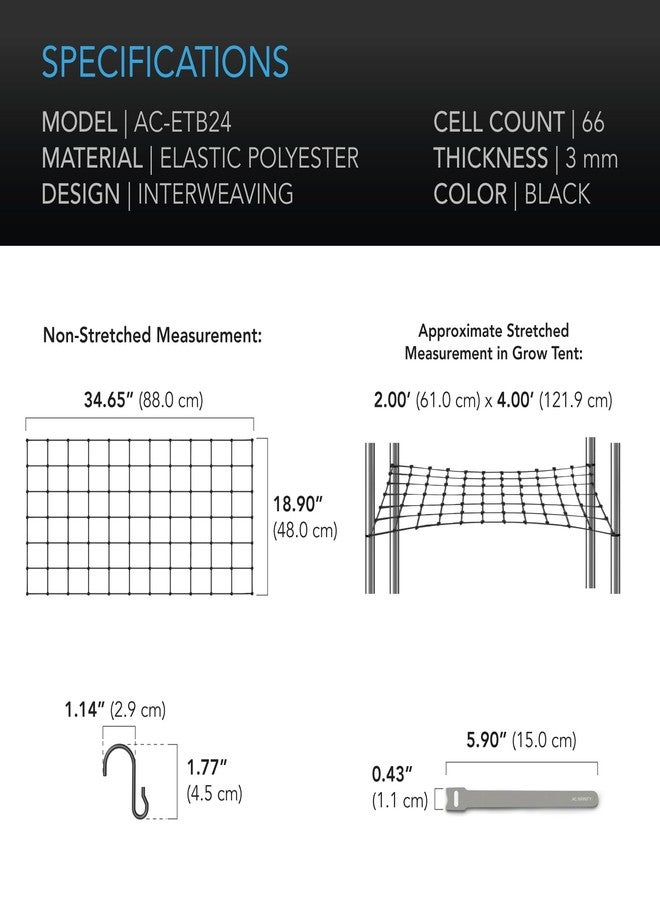 AC Infinity Grow Tent Trellis Netting 2x4', Heavy-Duty Elastic Plant Net with Steel Hooks, Flexible Hydroponics Scrog Support for Grow Tents, Gardening, and Horticulture - Image 4