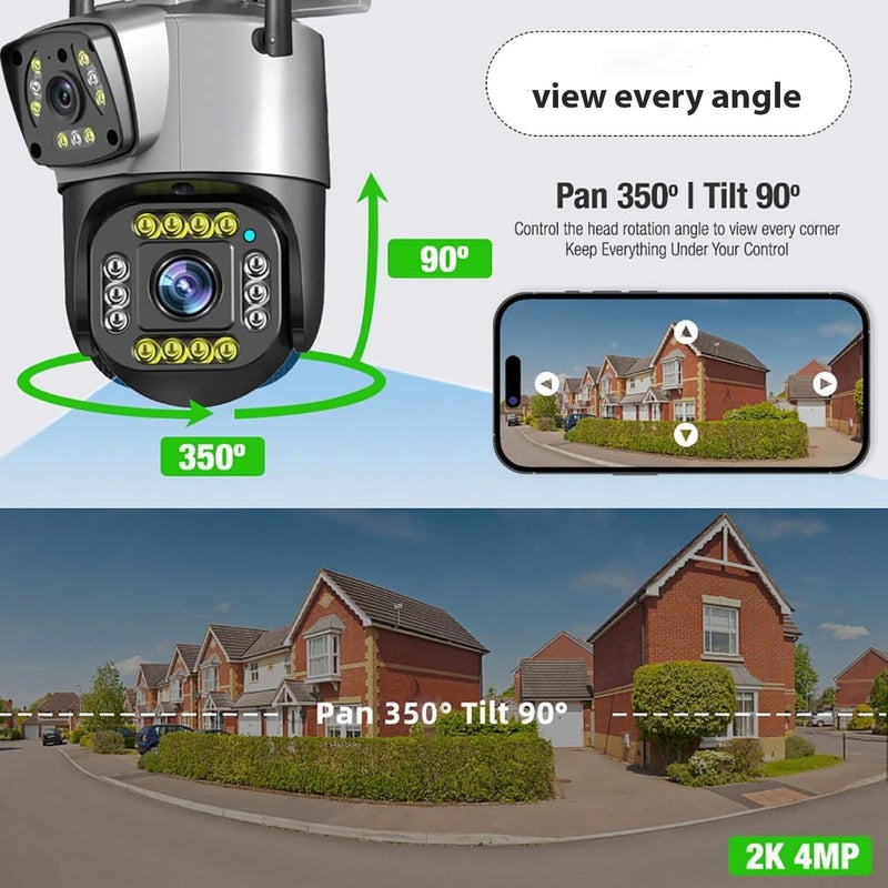 TP PLUS كاميرا أمان واي فاي 1080 بكسل، مكالمة صوتية ثنائية الاتجاه 10-15م مستوى التقاط أذن الإنسان، كشف حركة 6 ميجابكسل 110-240 فولت كاميرا مراقبة قابلة للدوران IP66 للاستخدام الخارجي (عدسة مزدوجة PTZ K-805) - Image 4