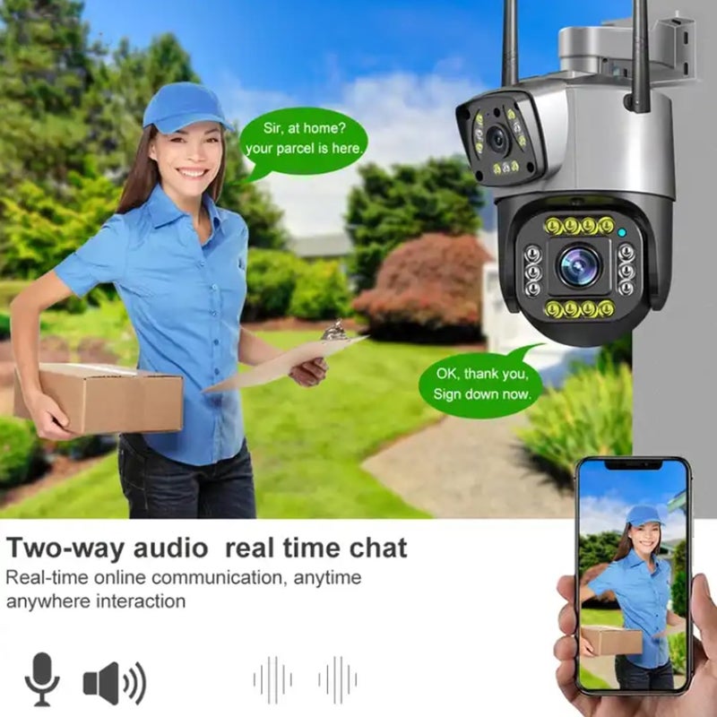 TP PLUS كاميرا أمان واي فاي 1080 بكسل، مكالمة صوتية ثنائية الاتجاه 10-15م مستوى التقاط أذن الإنسان، كشف حركة 6 ميجابكسل 110-240 فولت كاميرا مراقبة قابلة للدوران IP66 للاستخدام الخارجي (عدسة مزدوجة PTZ K-805) - Image 5