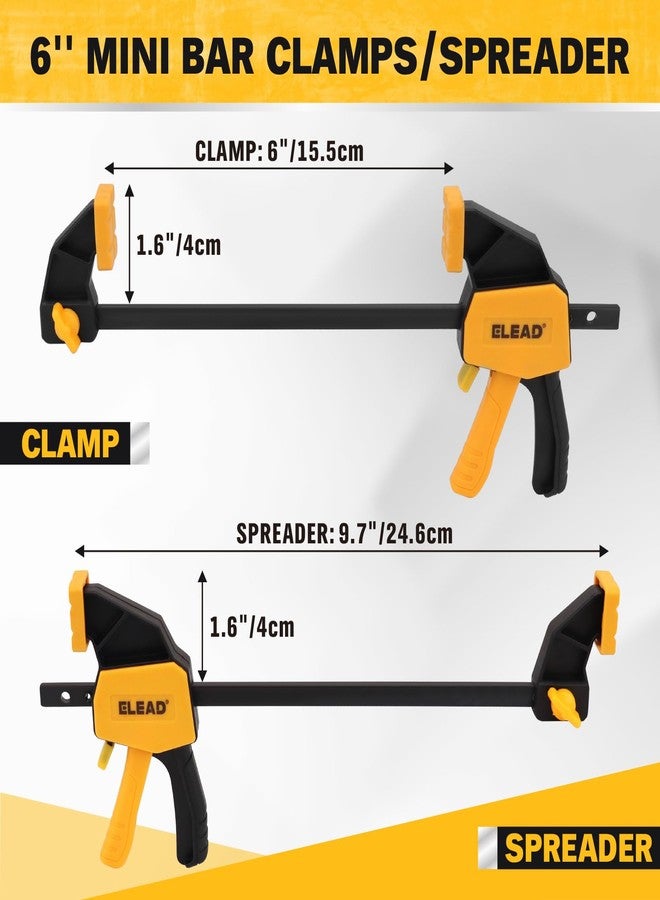 ELEAD مشابك قضبان صغيرة 6 بوصات لأعمال النجارة، مشبك/موزع F بيد واحدة من قطعتين، مشبك خشب بحد أقصى للحمل 75 رطلاً، مشابك قبضة سريعة الفك لأعمال النجارة على الطاولات، أدوات خفيفة الوزن - Image 2