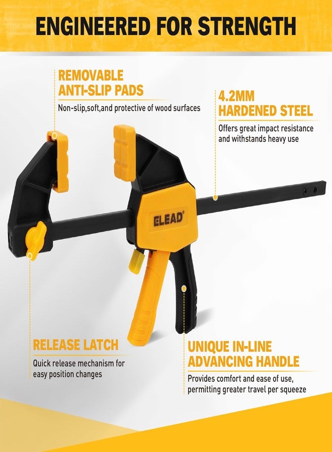 ELEAD مشابك قضبان صغيرة 6 بوصات لأعمال النجارة، مشبك/موزع F بيد واحدة من قطعتين، مشبك خشب بحد أقصى للحمل 75 رطلاً، مشابك قبضة سريعة الفك لأعمال النجارة على الطاولات، أدوات خفيفة الوزن - Image 5