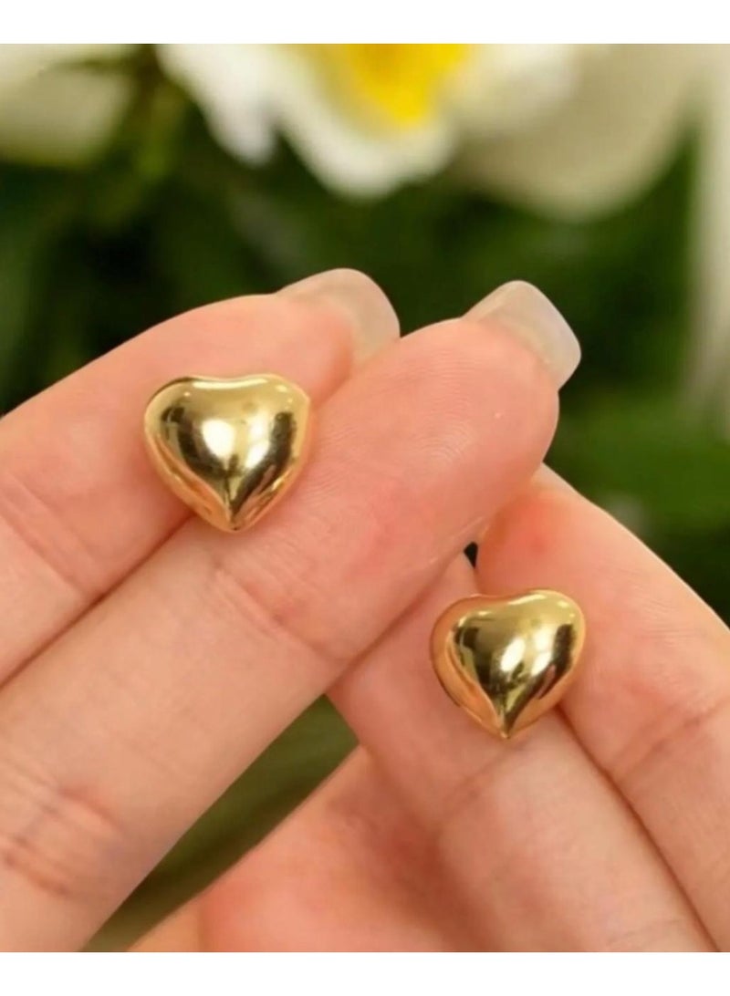 ُTablouhaty Modern Gold-Tone Heart Stud Earrings – Elegant Petite Polished Romantic Heart Studs for Women - Image 1