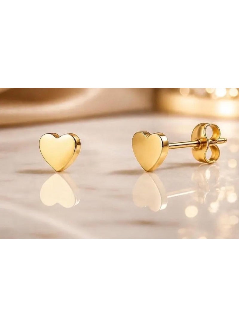 ُTablouhaty Modern Gold-Tone Heart Stud Earrings – Elegant Petite Polished Romantic Heart Studs for Women - Image 2