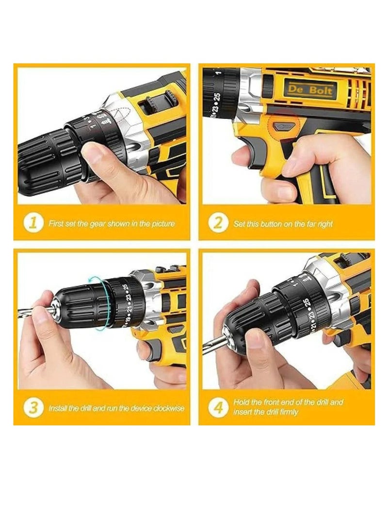 Denx DRILL Multifunctional Cordless Drill Driver Set 21V Electric Screwdriver with 2 x 1500mAh Batteries, Max 65Nm Combination Drill, 25+1 Torque Electric Drill, Cordless Screwdriver - Image 5