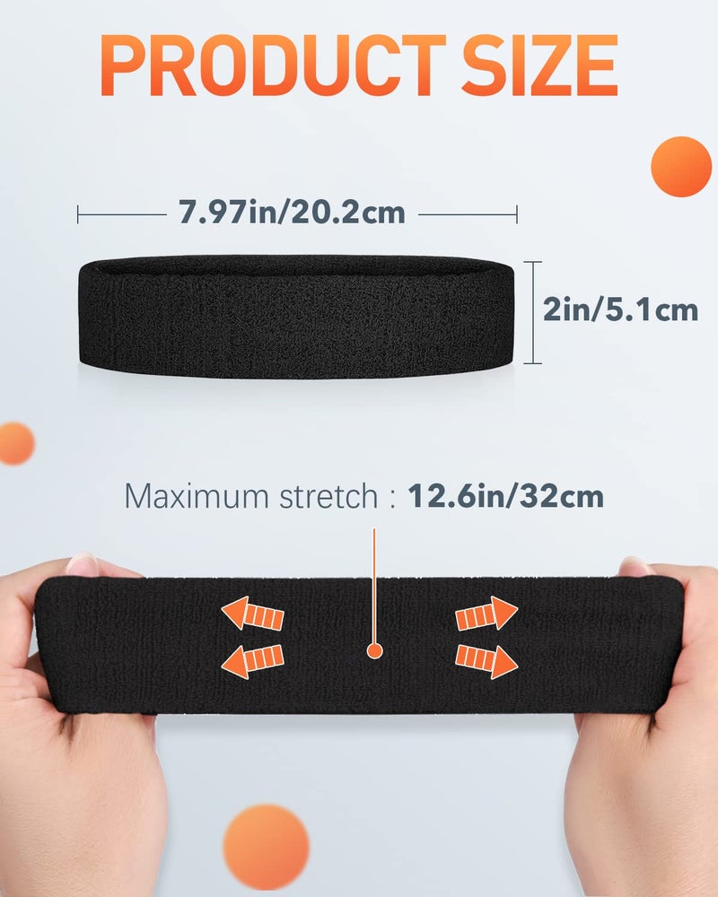 Tanluhu Sweatbands Sport Headbands for Working Out, Execise, Tennis, Basketball, Running - Terry Cloth Athletic Sweat Cotton Headband Outdoor for Men & Women - Image 5