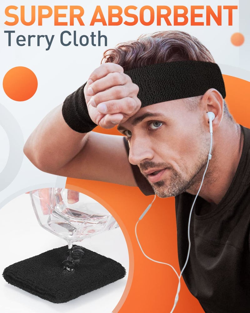 Tanluhu Sweatbands Sport Headbands for Working Out, Execise, Tennis, Basketball, Running - Terry Cloth Athletic Sweat Cotton Headband Outdoor for Men & Women - Image 2