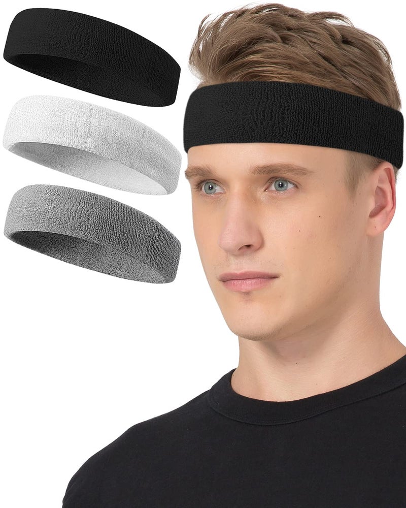 Tanluhu Sweatbands Sport Headbands for Working Out, Execise, Tennis, Basketball, Running - Terry Cloth Athletic Sweat Cotton Headband Outdoor for Men & Women - Image 1