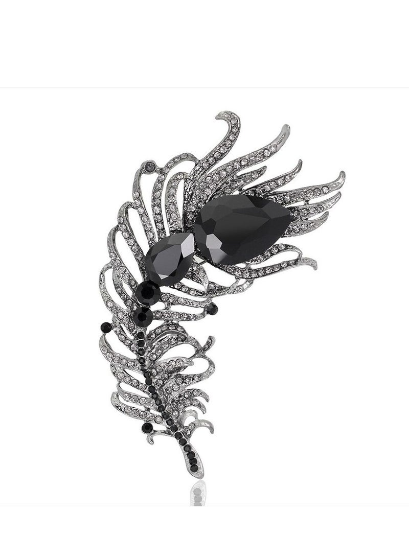 KUYING New Style Diamond Inlaid Fashionable Large Feather Brooch 