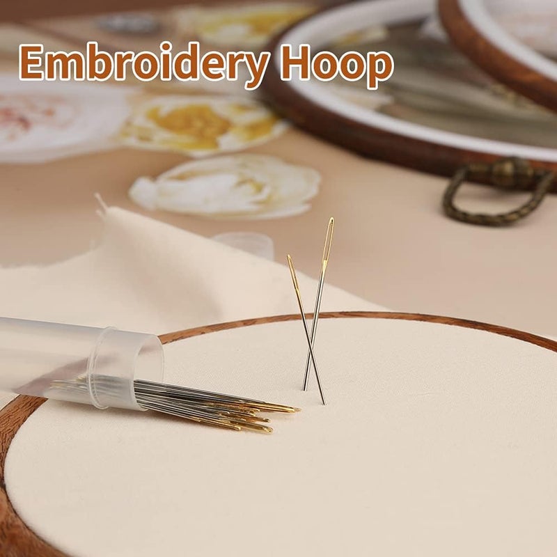 JUPEAN Embroidery Hoop, 7.5'' 9.2'' Oval Embroidery Hoop, Imitated Wood Display Frame with 30 Pieces Embroidery Needles, Embroidery Frame and Cross Stitch Hoop for Art Craft Sewing and Wall Hanging - Image 4