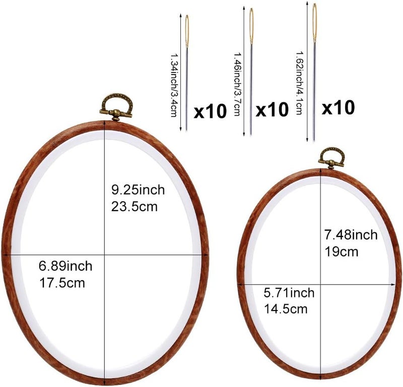 JUPEAN Embroidery Hoop, 7.5'' 9.2'' Oval Embroidery Hoop, Imitated Wood Display Frame with 30 Pieces Embroidery Needles, Embroidery Frame and Cross Stitch Hoop for Art Craft Sewing and Wall Hanging - Image 2