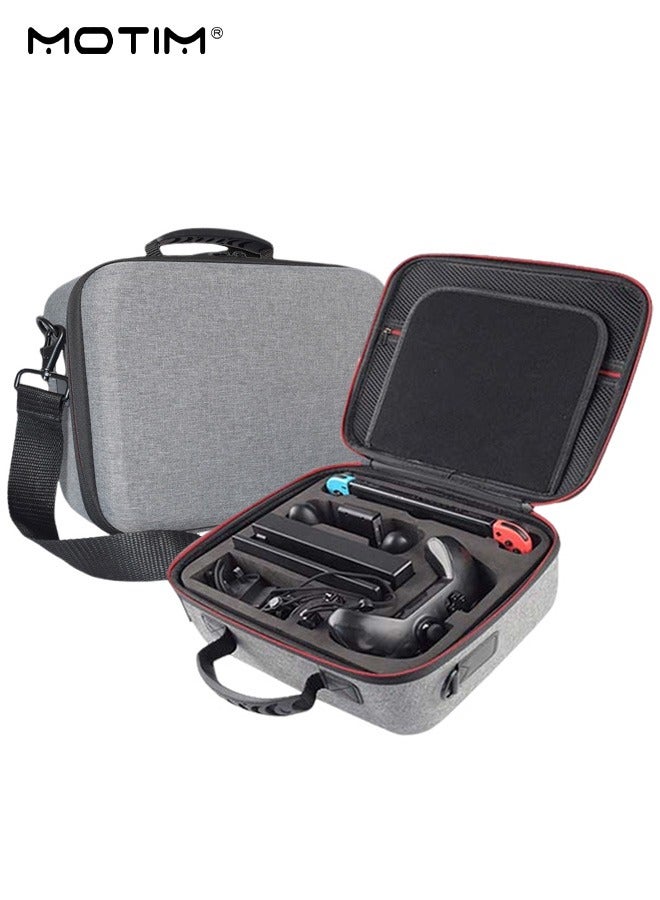 Motim Travel Carrying Case for Nintendo Switch and Switch OLED Model, Large Capacity Gaming Shockproof Hard Storage Bag with Game Cards Slots, Cross-Body Shoulder Bag Suitcase for Switch Console and Accessories