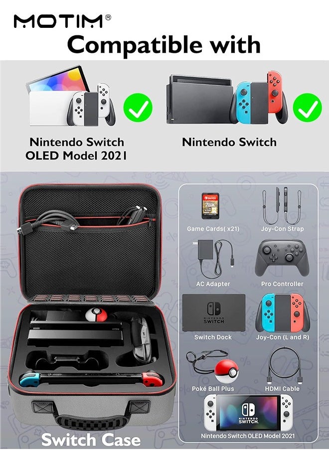 Motim - Switch Carrying Case for Nintendo Switch and Switch OLED Model, Gaming Storage Hard Bag with 21 Game Cards, Cross-Body Travel Bag Suitcase Rugged for Switch Console and Accessories, Waterproof, Large Capacity - Image 1