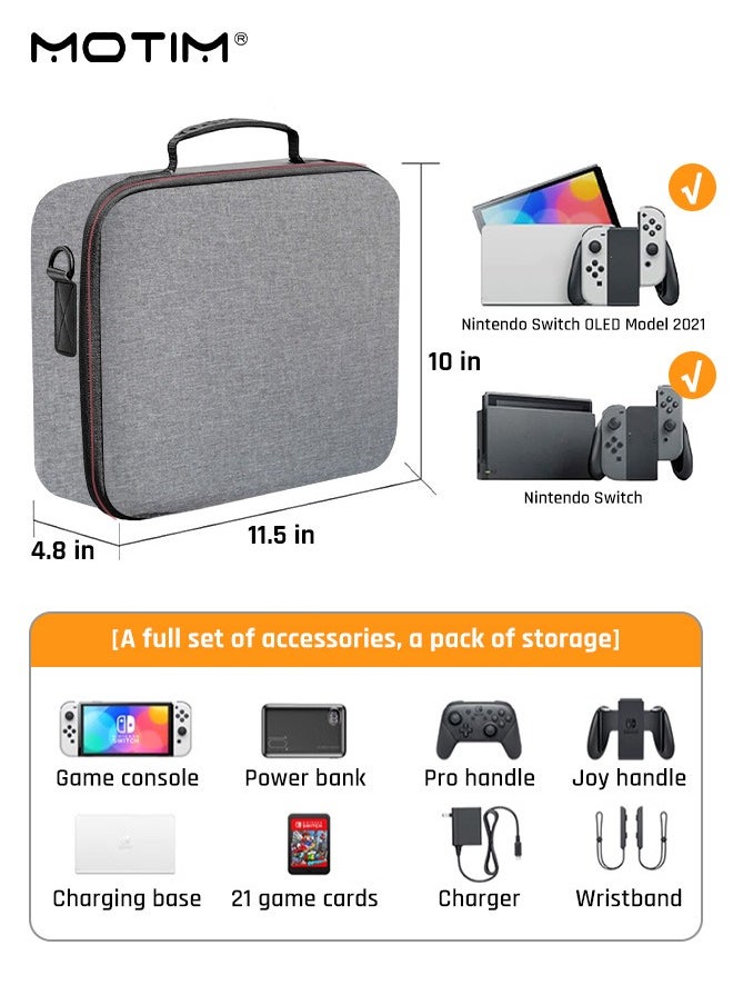 Motim - Switch Carrying Case for Nintendo Switch and Switch OLED Model, Gaming Storage Hard Bag with 21 Game Cards, Cross-Body Travel Bag Suitcase Rugged for Switch Console and Accessories, Waterproof, Large Capacity - Image 1