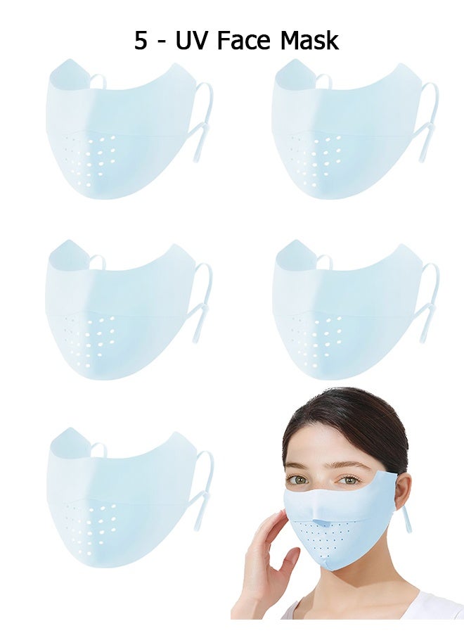 Wffo 5 Pcs Breathable Ice Silk Face Masks Set - UV Face Mask - Sun Protection - Sports Face Mask - Breathable Mesh Face Cover - Dust Proof Sun Protection Fabric Face Covering - Washable, Reusable - for Running Fishing Golf Sports Face Shield (Blue) - Image 1