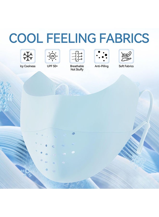 Wffo 5 Pcs Breathable Ice Silk Face Masks Set - UV Face Mask - Sun Protection - Sports Face Mask - Breathable Mesh Face Cover - Dust Proof Sun Protection Fabric Face Covering - Washable, Reusable - for Running Fishing Golf Sports Face Shield (Blue) - Image 3