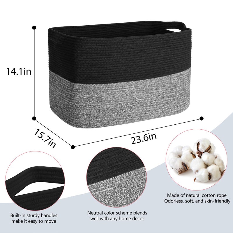 Megasket Extra Large Storage Baskets  23.6"" X 15.7"" X 14.1"" Black Baskets For Organizing  Rectangle Woven Basket For Blankets  Toys  Towels  Laundry  Decorative Wicker Storage Basket  Basket For Decor - Image 2