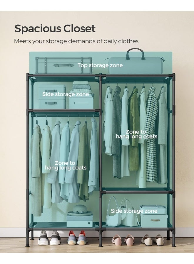 SONGMICS Heavy Duty Clothes Rack, 65 Inch Freestanding Portable Wardrobe with Hanging Rails and Shelves, Total Load 242 lb, Easy Assembly, for Cloakroom, Bedroom, Black - Image 3