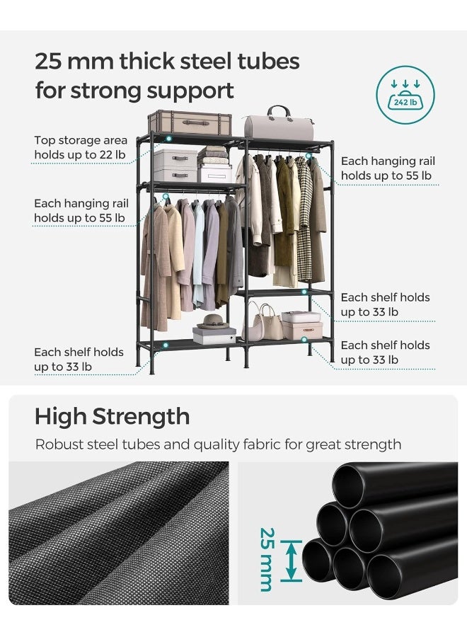 SONGMICS Heavy Duty Clothes Rack, 65 Inch Freestanding Portable Wardrobe with Hanging Rails and Shelves, Total Load 242 lb, Easy Assembly, for Cloakroom, Bedroom, Black - Image 4