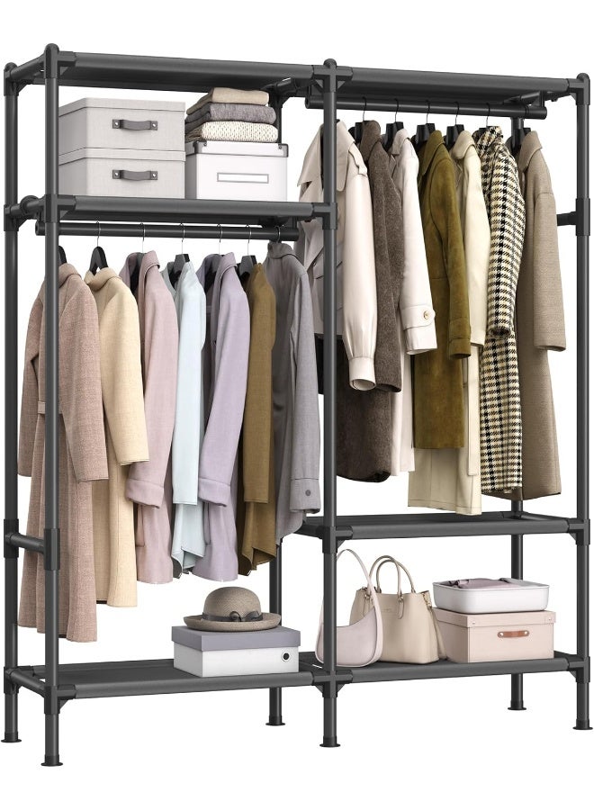 SONGMICS Heavy Duty Clothes Rack, 65 Inch Freestanding Portable Wardrobe with Hanging Rails and Shelves, Total Load 242 lb, Easy Assembly, for Cloakroom, Bedroom, Black - Image 1