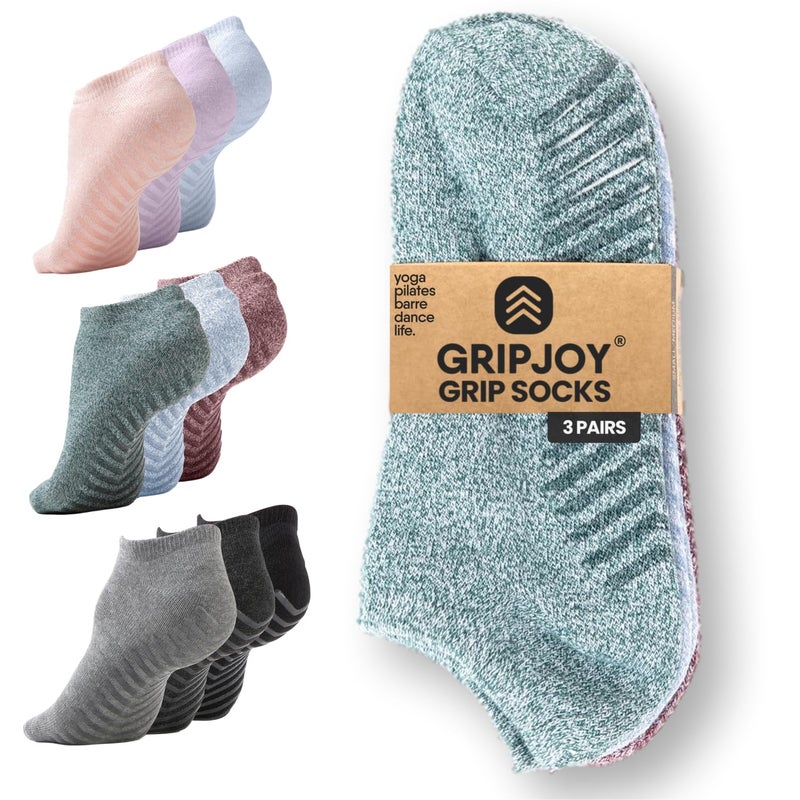 Gripjoy Grip Socks 3-Pack, Non Slip Socks for Yoga, Pilates, Barre, Dance, Enhanced Stability, Machine Washable, Comfortable Cotton Blend, Supports Charitable Causes - Image 1