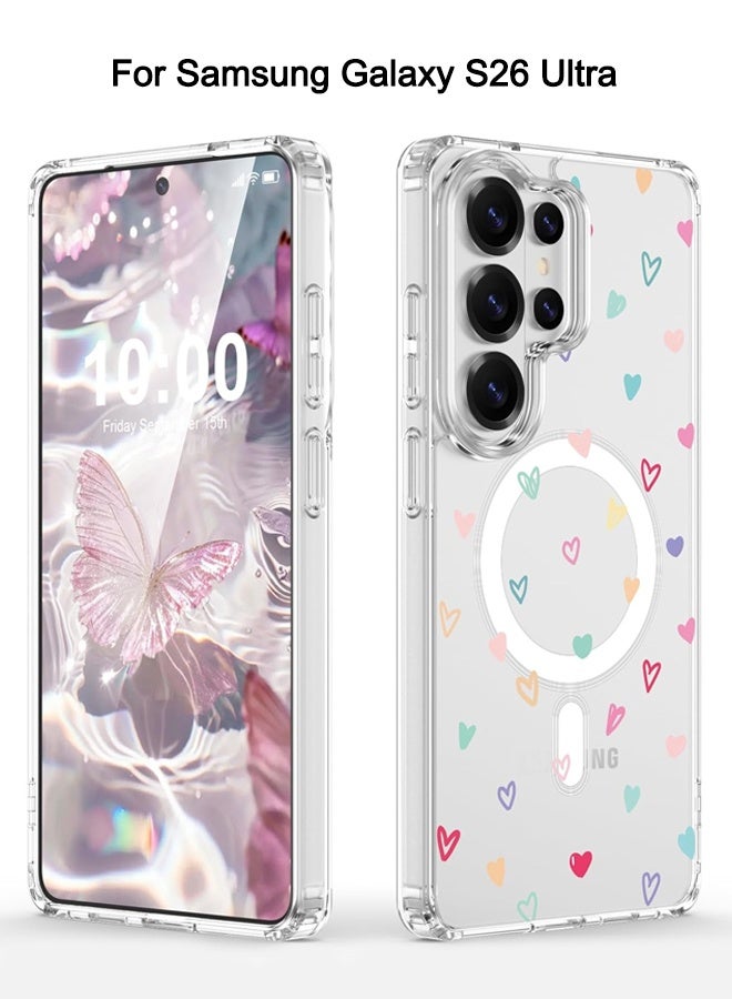 Case Designed for Samsung Galaxy S26 Ultra Case Magnetic Clear with Love Heart Pattern Shockproof Protective Phone Case Cover for Women Girls - Image 1