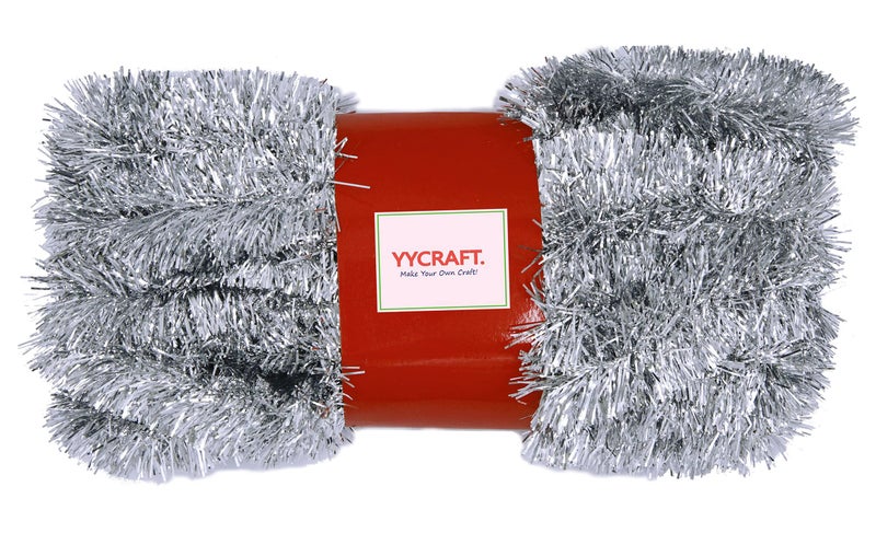 YYCRAFT 15 Yards 45 Feet Commercial Length Thick Foil Tinsel Christmas Garland Classic Christmas Decorations Silver