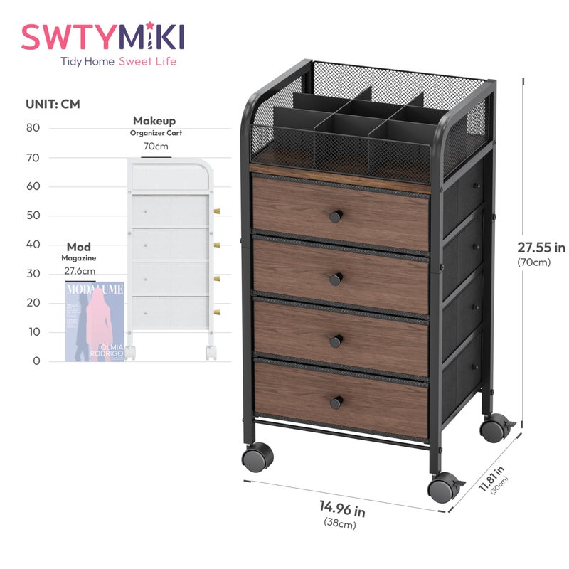 SWTYMIKI Rolling Makeup Organizer Cart - Under Desk Vanity Makeup Storage with 3 Non-woven Drawers, Nail Cart Organizer Cosmetic Display Cases Cabinet for Skin Care Perfume Nail Polish Brush Hair Tool - Image 2