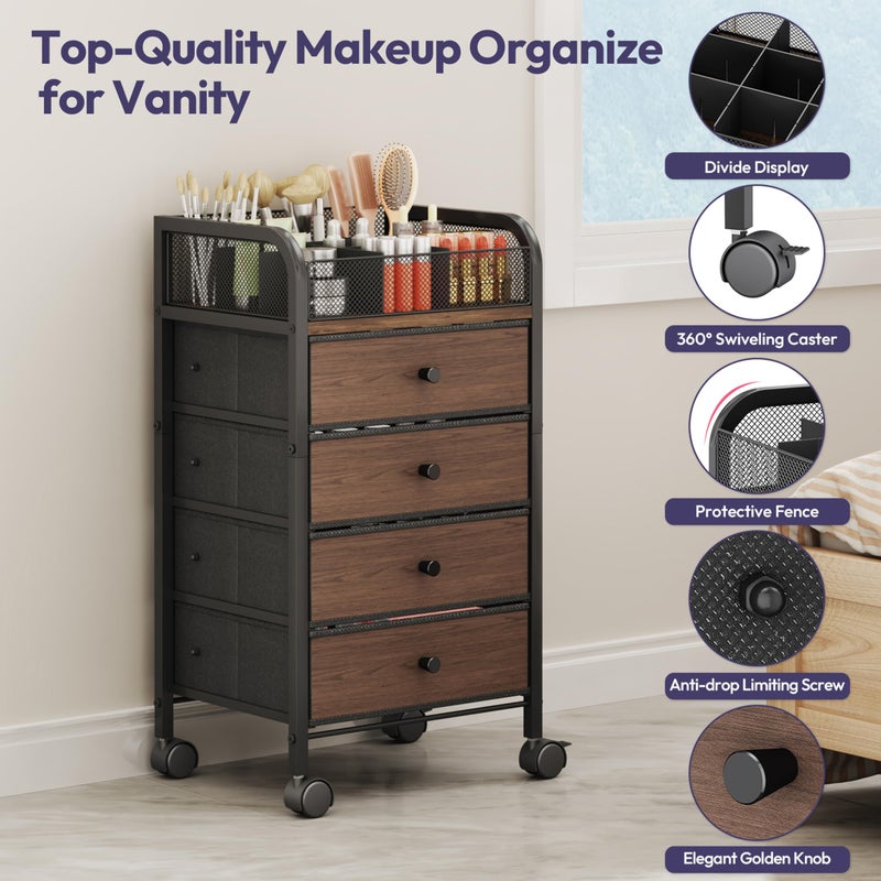 SWTYMIKI Rolling Makeup Organizer Cart - Under Desk Vanity Makeup Storage with 3 Non-woven Drawers, Nail Cart Organizer Cosmetic Display Cases Cabinet for Skin Care Perfume Nail Polish Brush Hair Tool - Image 5