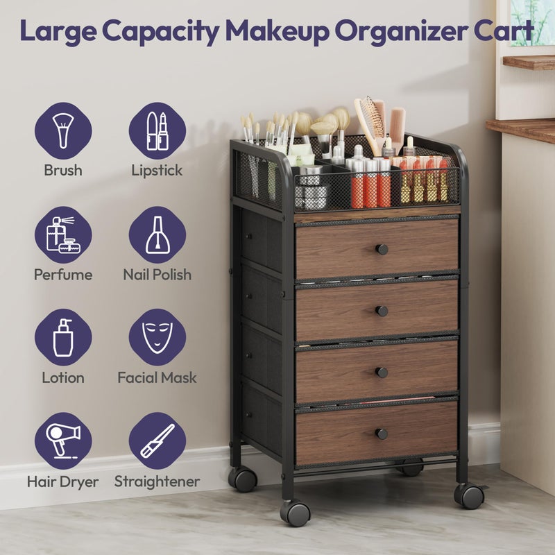 SWTYMIKI Rolling Makeup Organizer Cart - Under Desk Vanity Makeup Storage with 3 Non-woven Drawers, Nail Cart Organizer Cosmetic Display Cases Cabinet for Skin Care Perfume Nail Polish Brush Hair Tool - Image 4