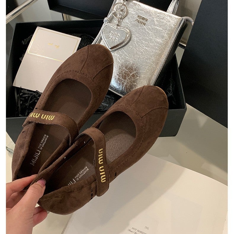 Mary Jane Flats Spring And Niche Genuine Leather Velcro Shoes Thick-Soled Shallow Mouth Casual Sports Ballet Shoes - Image 3