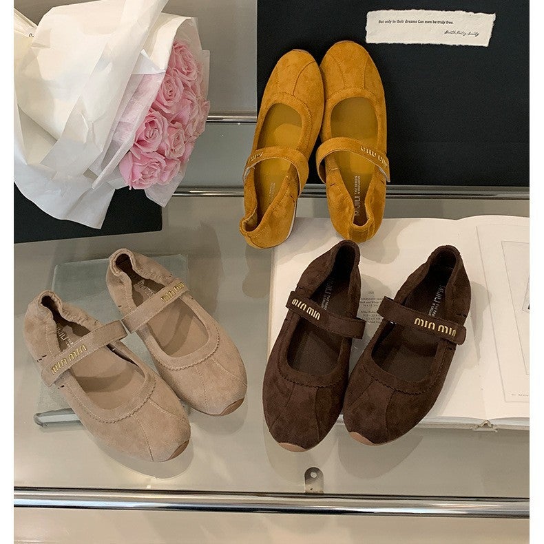 Mary Jane Flats Spring And Niche Genuine Leather Velcro Shoes Thick-Soled Shallow Mouth Casual Sports Ballet Shoes - Image 5