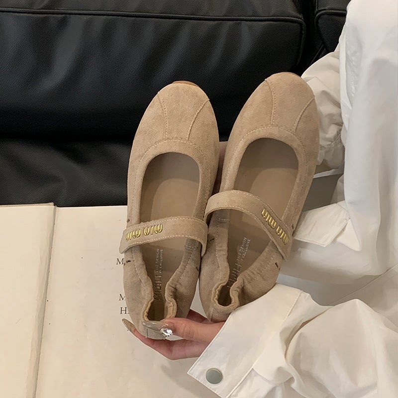 Mary Jane Flats Spring And Niche Genuine Leather Velcro Shoes Thick-Soled Shallow Mouth Casual Sports Ballet Shoes - Image 1