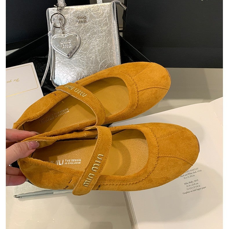 Mary Jane Flats Spring And Niche Genuine Leather Velcro Shoes Thick-Soled Shallow Mouth Casual Sports Ballet Shoes - Image 2