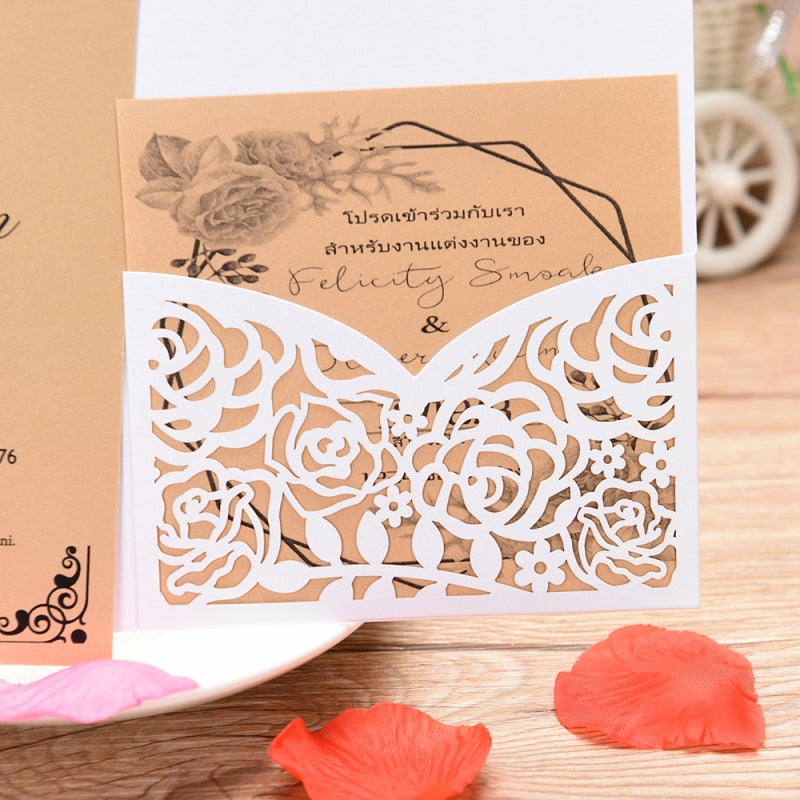 دعوات زفاف بالورق اللؤلؤي بنمط زهري منحوت دقيق - بطاقات عيد ميلاد بتصميم فريد إبداعي لمناسبات الزفاف وعيد الميلاد والذكرى والعشاء العروسي والتوافق - Image 2