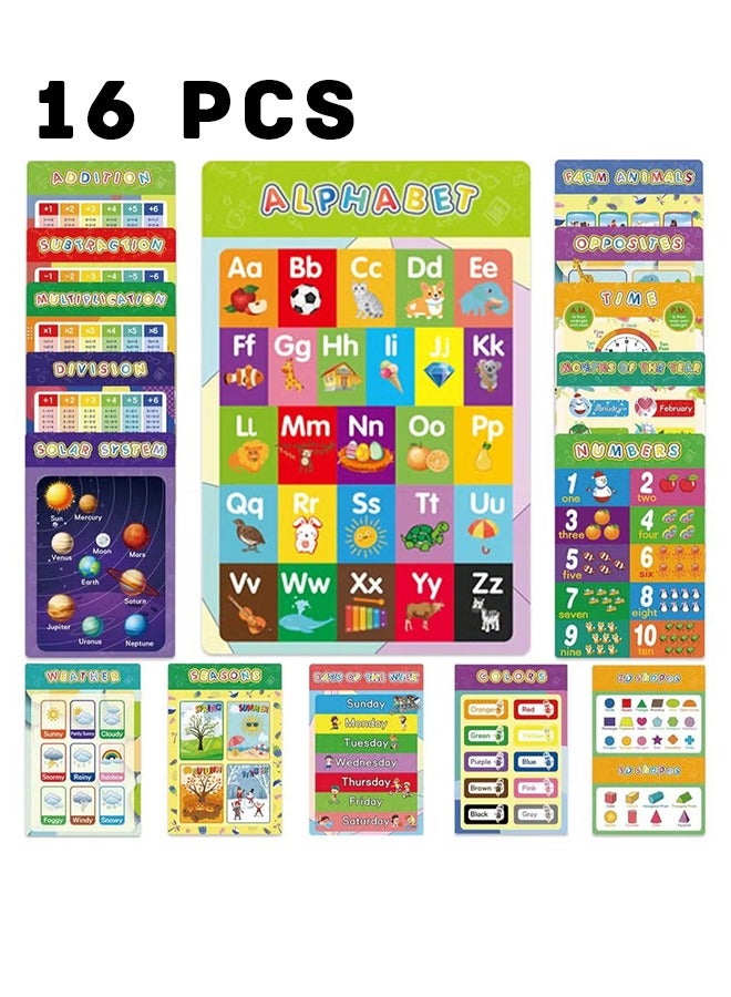 Generic 16 Pcs Preschool Educational Poster Sheet Set Toddler Kids Wall Chart  - Image 1