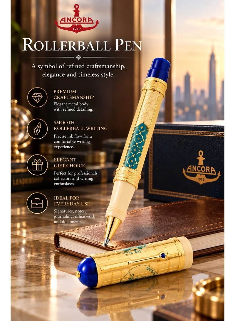 Ancora Limited Luxury Rollerball Pen Ibn Sina by Ancora 1919 Only 88 Pieces Gold Plated Certificated Engraved High Quality Pen 2 years Warranty Smooth Writing Signature Pen Exclusive Gift Box
