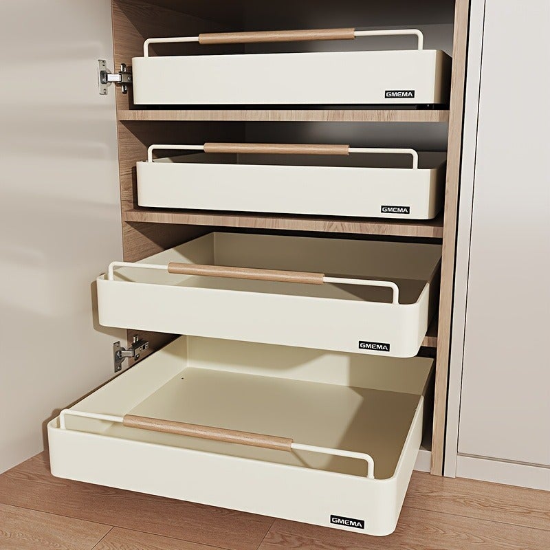 1 Pull-Out Storage Rack, Metal Kitchen Drawer-Type Storage Rack, Multi-Functional Cabinet Pull-Out Organizer with Slides, White Pull-Out Box Suitable for Bathroom And Kitchen Storage - Image 4