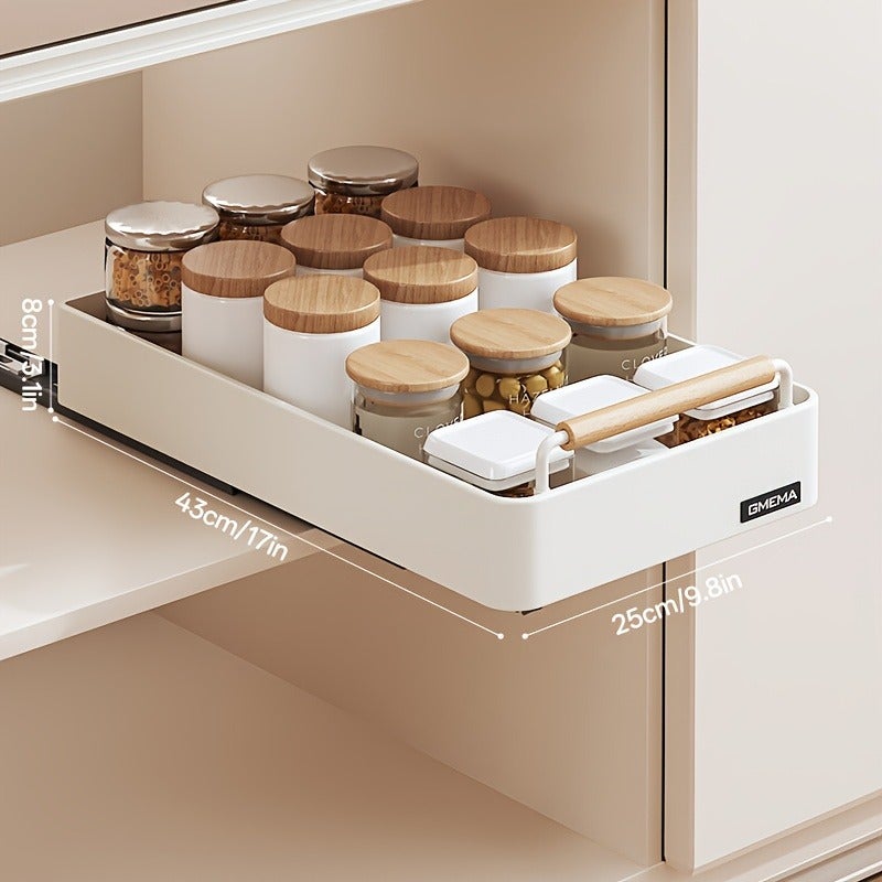 1 Pull-Out Storage Rack, Metal Kitchen Drawer-Type Storage Rack, Multi-Functional Cabinet Pull-Out Organizer with Slides, White Pull-Out Box Suitable for Bathroom And Kitchen Storage - Image 1