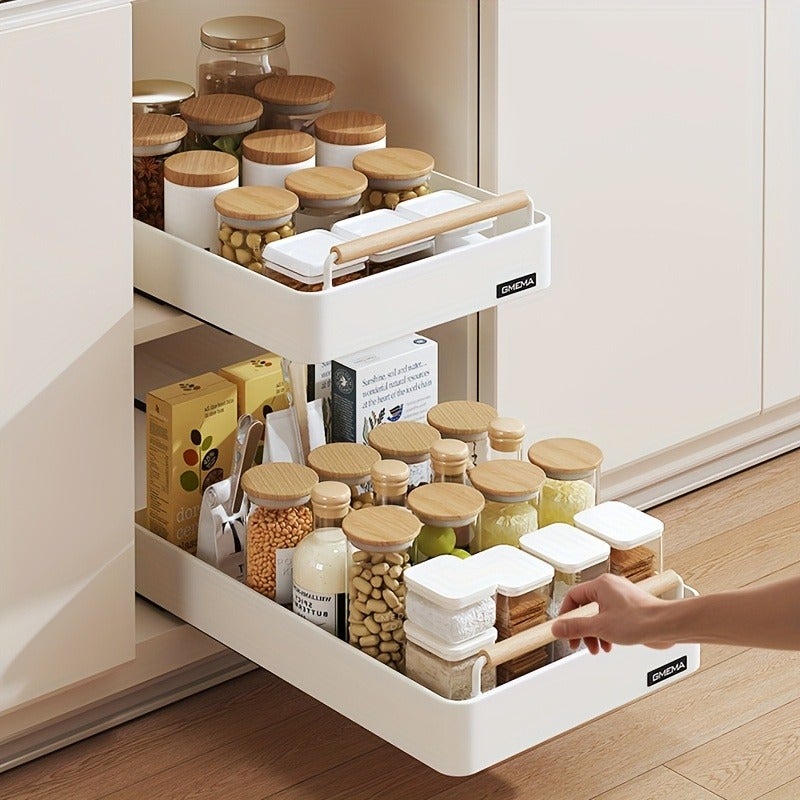1 Pull-Out Storage Rack, Metal Kitchen Drawer-Type Storage Rack, Multi-Functional Cabinet Pull-Out Organizer with Slides, White Pull-Out Box Suitable for Bathroom And Kitchen Storage - Image 2