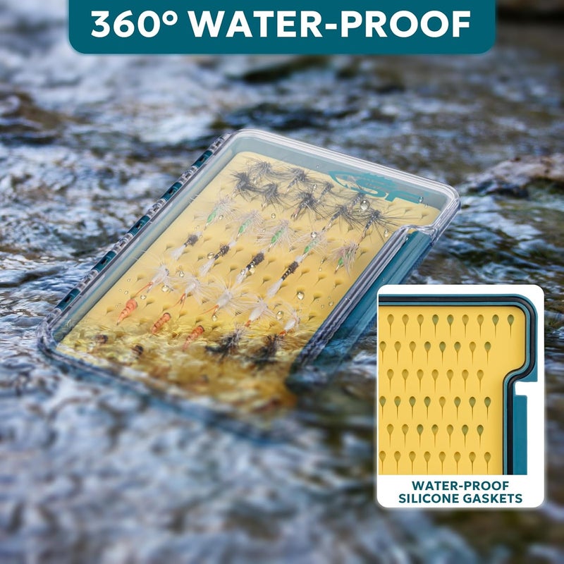 sf. 3Pcs Slim Fishing Box Thin Trout Flies Plastic Clear Lid Yellow Silicone Waterproof Fly Fishing Box Large - Image 5