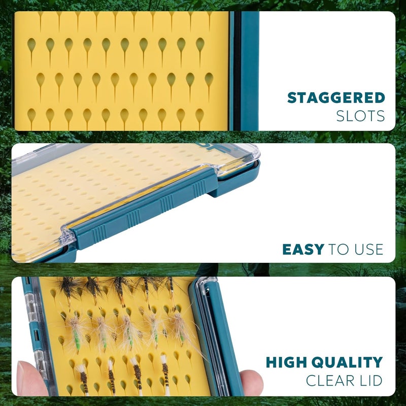 sf. 3Pcs Slim Fishing Box Thin Trout Flies Plastic Clear Lid Yellow Silicone Waterproof Fly Fishing Box Large - Image 4