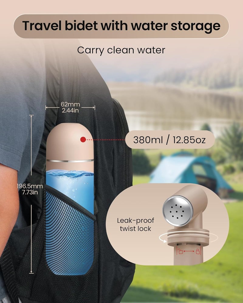Redsack Portable Bidet for Travel & Camping - Manual Squeeze Handheld Peri Bottle for Feminine Hygiene, 3 Leak-Proof Seals, Extendable Sprayer with Rotating Nozzle for Men & Women (Khaki, General) - Image 2