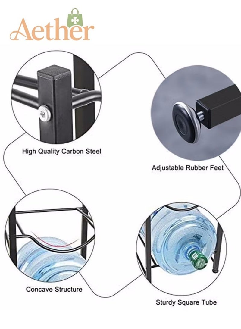 أثير رف دلو مزدوج الصف للمكتب، رف تخزين متعدد الطبقات، رف تخزين قائم على الأرض، رف دلو مياه الشرب، حامل رف المياه المعبأة في زجاجات، أسود (رف إبريق مبرد المياه من 4 طبقات) - Image 4