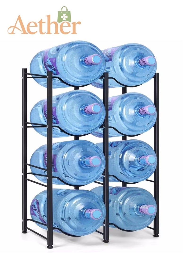 أثير رف دلو مزدوج الصف للمكتب، رف تخزين متعدد الطبقات، رف تخزين قائم على الأرض، رف دلو مياه الشرب، حامل رف المياه المعبأة في زجاجات، أسود (رف إبريق مبرد المياه من 4 طبقات) - Image 1