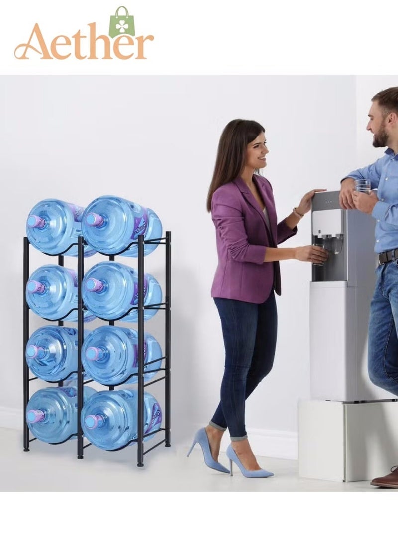 أثير رف دلو مزدوج الصف للمكتب، رف تخزين متعدد الطبقات، رف تخزين قائم على الأرض، رف دلو مياه الشرب، حامل رف المياه المعبأة في زجاجات، أسود (رف إبريق مبرد المياه من 4 طبقات) - Image 3