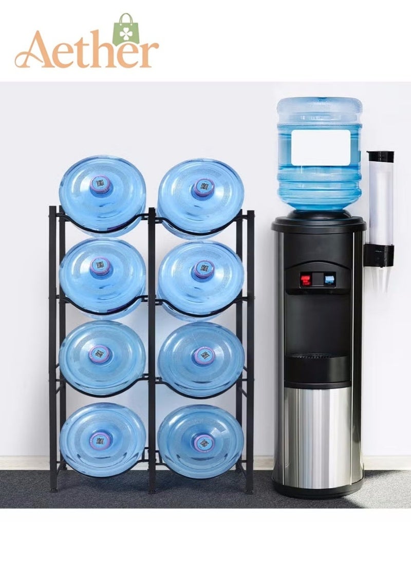 أثير رف دلو مزدوج الصف للمكتب، رف تخزين متعدد الطبقات، رف تخزين قائم على الأرض، رف دلو مياه الشرب، حامل رف المياه المعبأة في زجاجات، أسود (رف إبريق مبرد المياه من 4 طبقات) - Image 2
