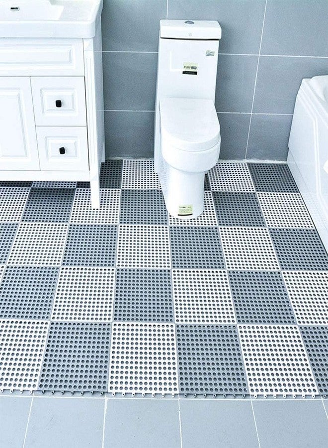 HMAA Interlocking Non Slip Drainage Tiles 12 x 12 Inch Soft PVC Waterproof Floor Mat Non Slip Rubber Bath Mat with Drain Holes Column for Bathroom, Kitchen, Shower, Pool,(Grey, White) (PAKC of 34) - Image 4