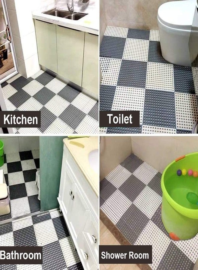 HMAA Interlocking Non Slip Drainage Tiles 12 x 12 Inch Soft PVC Waterproof Floor Mat Non Slip Rubber Bath Mat with Drain Holes Column for Bathroom, Kitchen, Shower, Pool,(Grey, White) (PAKC of 34) - Image 2